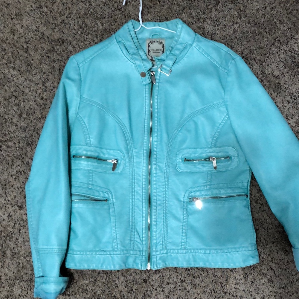 Gorgeous teal blue leather jacket